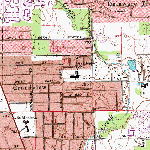Topographic Map of Grandview Elementary School, IN