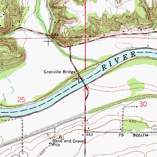 Topographic Map of Grandville Bridge, IN