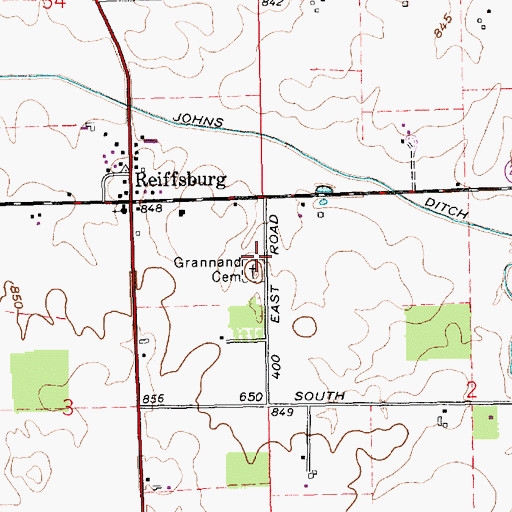 Topographic Map of Grannand Cemetery, IN