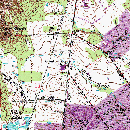 Topographic Map of Grant Line School, IN