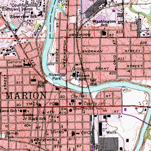 Topographic Map of Grant School, IN