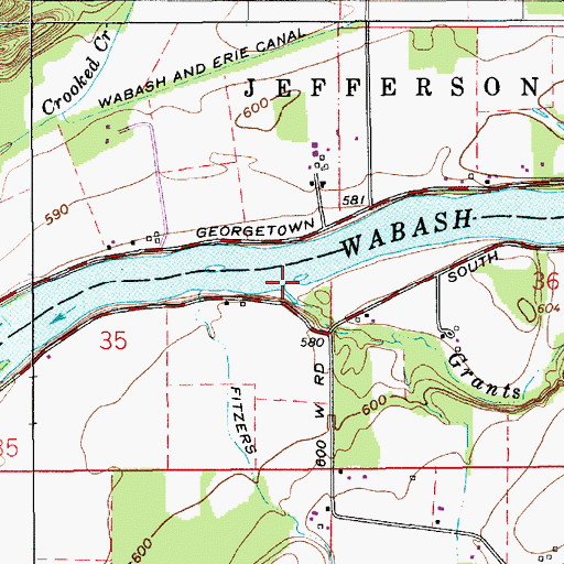 Topographic Map of Grants Run, IN