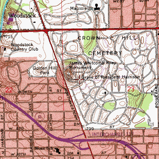 Topographic Map of Grave of President Harrison, IN