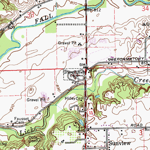 Topographic Map of Gravel Lawn Cemetery, IN