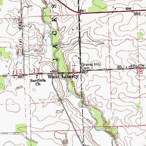 Topographic Map of Gravel Hill Cemetery, IN