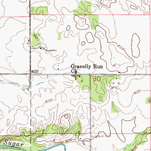 Topographic Map of Gravelly Run Church, IN