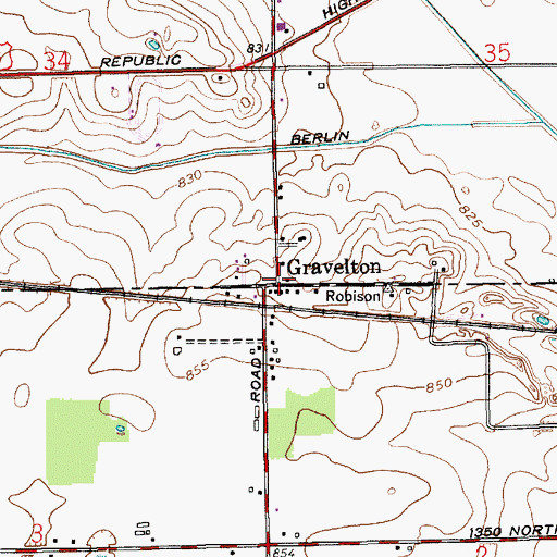 Topographic Map of Gravelton, IN