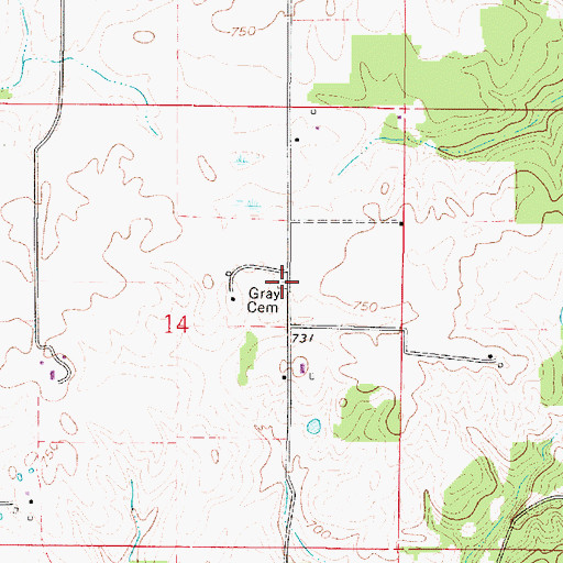 Topographic Map of Gray Cemetery, IN