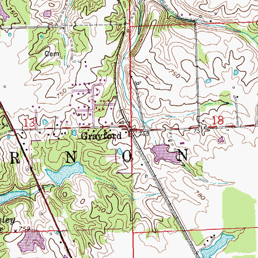 Topographic Map of Grayford, IN