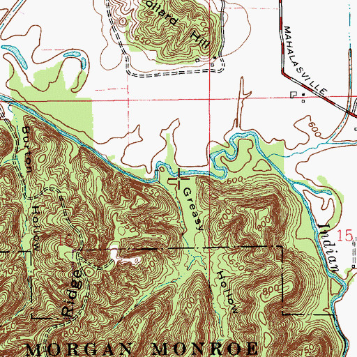 Topographic Map of Greasy Hollow, IN