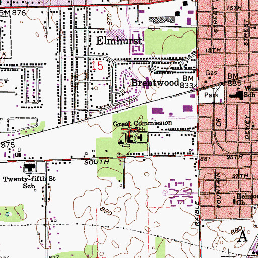 Topographic Map of Great Commission School, IN