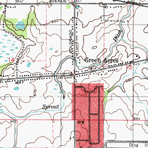Topographic Map of Green Acres, IN