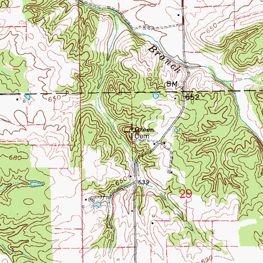 Topographic Map of Green Cemetery, IN