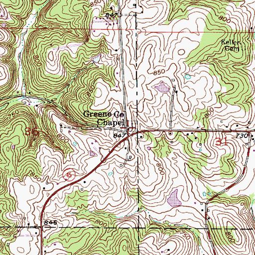 Topographic Map of Greene County Chapel, IN
