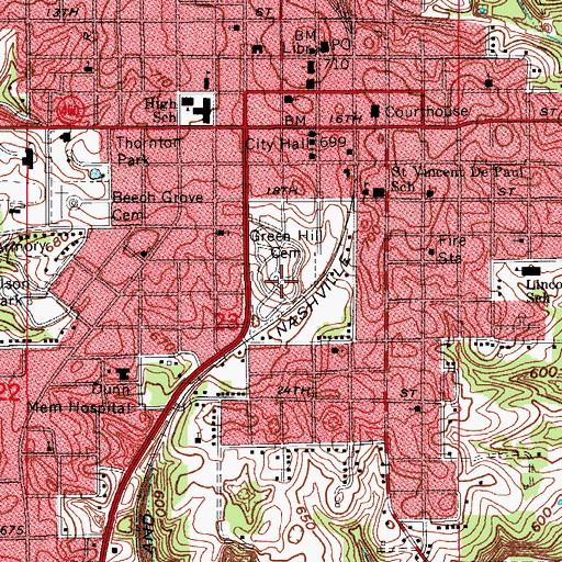 Topographic Map of Green Hill Cemetery, IN