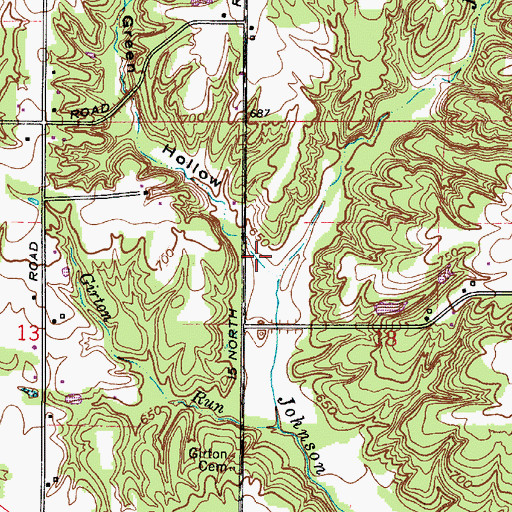 Topographic Map of Green Hollow, IN