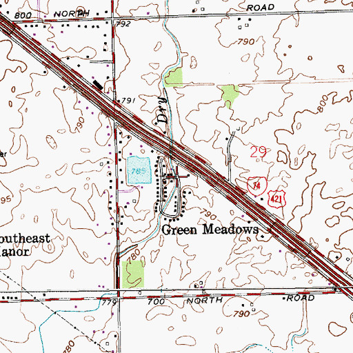 Topographic Map of Green Meadows, IN