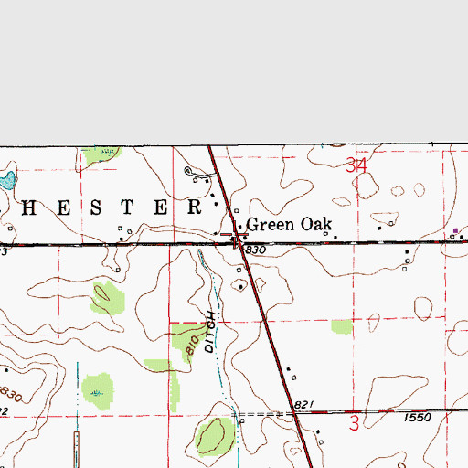 Topographic Map of Green Oak, IN