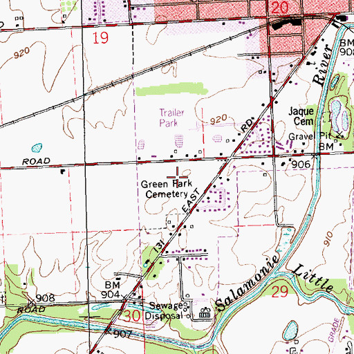 Topographic Map of Green Park Cemetery, IN