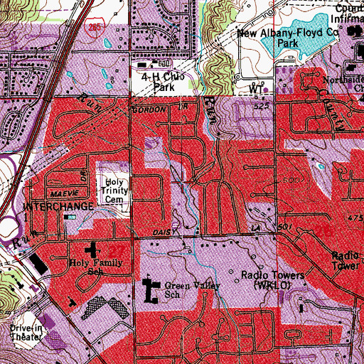 Topographic Map of Green Run, IN