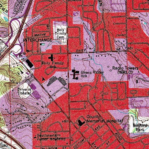 Topographic Map of Green Valley Elementary School, IN