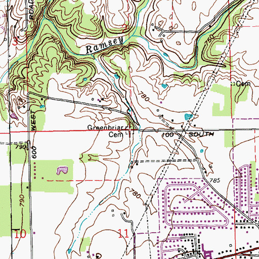 Topographic Map of Greenbriar Cemetery, IN