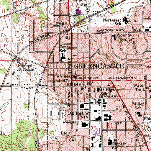 Topographic Map of Greencastle, IN