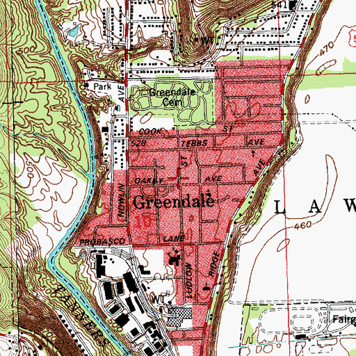Topographic Map of Greendale, IN