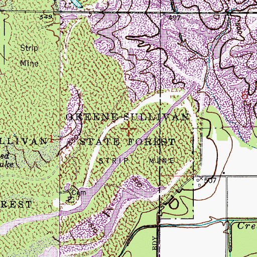 Topographic Map of Greene-Sullivan State Forest, IN