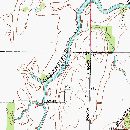 Topographic Map of Greenfield Bayou, IN