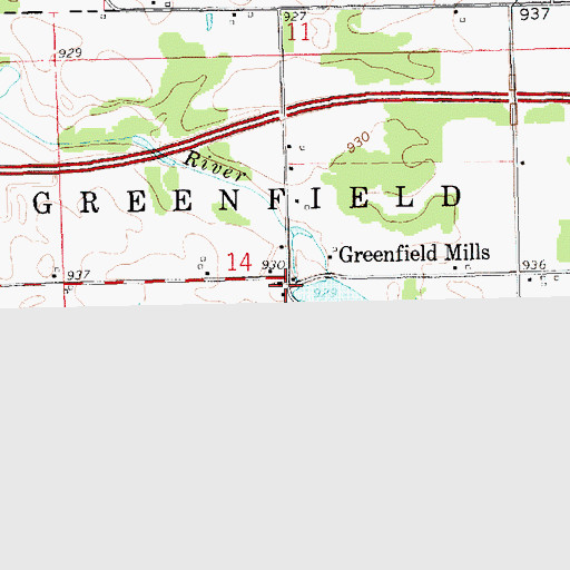 Topographic Map of Greenfield Mills, IN
