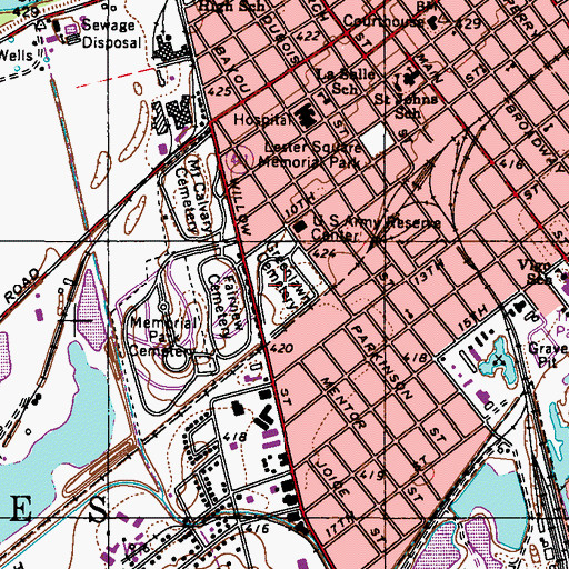 Topographic Map of Greenlawn Cemetery, IN