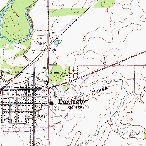 Topographic Map of Greenlawn Cemetery, IN