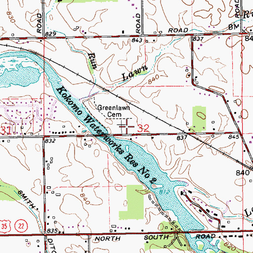 Topographic Map of Greenlawn Cemetery, IN