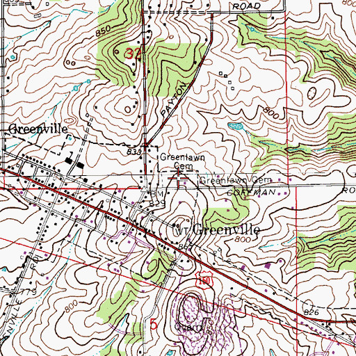 Topographic Map of Greenlawn Cemetery, IN