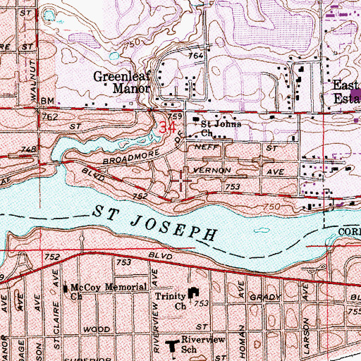 Topographic Map of Greenleaf Manor, IN
