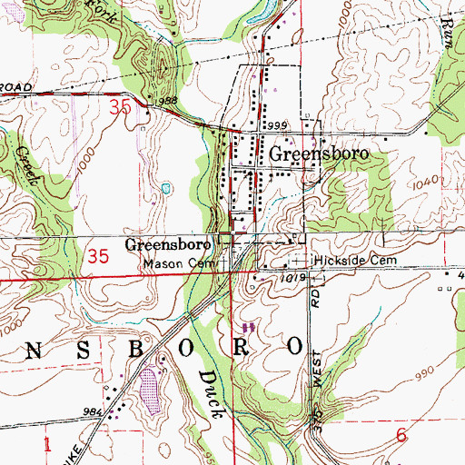 Topographic Map of Greensboro, IN