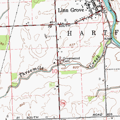 Topographic Map of Greenwood Cemetery, IN