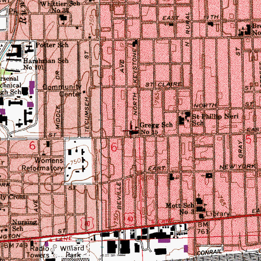 Topographic Map of Thomas D Gregg Elementary School, IN