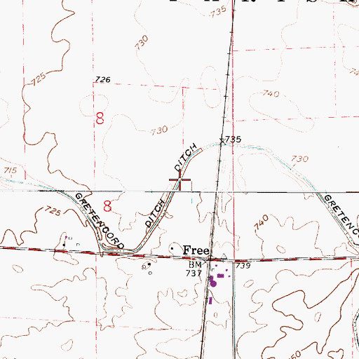Topographic Map of Gretencord Ditch, IN