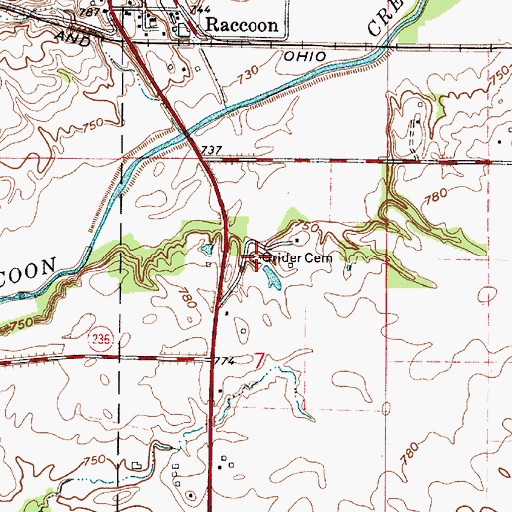 Topographic Map of Grider Cemetery, IN