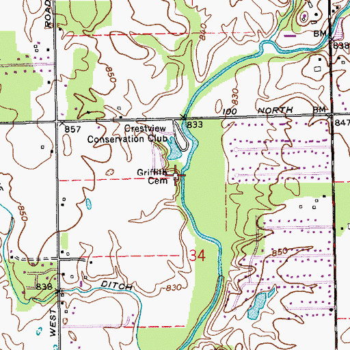 Topographic Map of Griffith Cemetery, IN