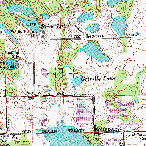 Topographic Map of Grindle Lake, IN