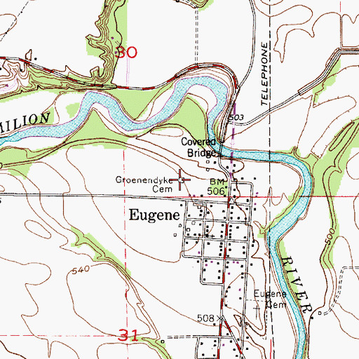 Topographic Map of Groenendyke Cemetery, IN