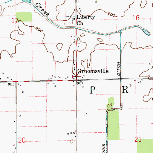 Topographic Map of Groomsville, IN