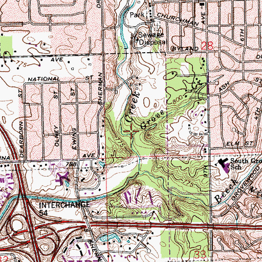 Topographic Map of Grove Creek, IN