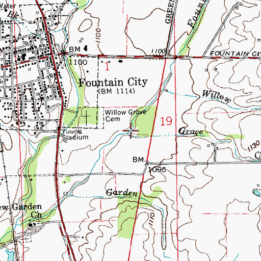 Topographic Map of Grove Creek, IN