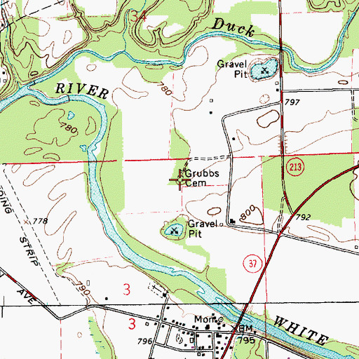 Topographic Map of Grubbs Cemetery, IN
