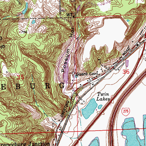 Topographic Map of Guard Cemetery, IN