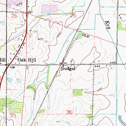 Topographic Map of Gudgel, IN
